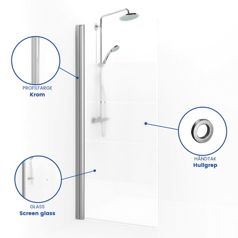 Macro Design SPIRIT Dusjdør Rett - med hullgrep Krom / 67cm / Screen glass Macro Design Dusjdør BUN-DSSKG67GSC