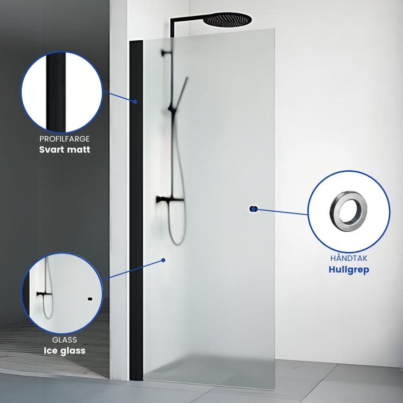 Macro Design SPIRIT Dusjdør Rett - med hullgrep Svart matt / 67cm / Ice glass Macro Design Dusjdør BUN-DSSKS67GIC