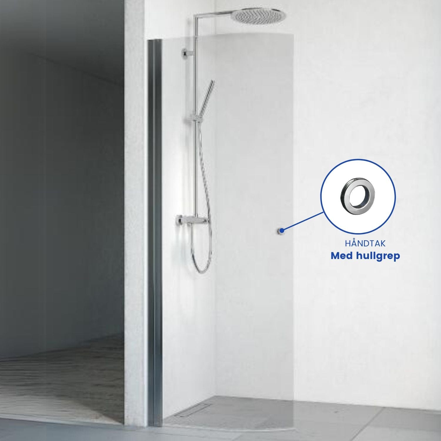 Macro Design SPIRIT Dusjdør Rund Lav Krom / 63cm / Klart glass med hullgrep Macro Design Dusjdør BUN-DFSCG63GKLL