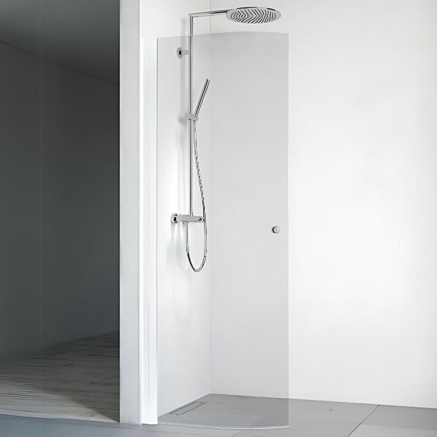 Macro Design SPIRIT Dusjdør Rund - med knott Hvit matt / 53cm / Klart glass Macro Design Dusjdør BUN-DFSCV53KKL