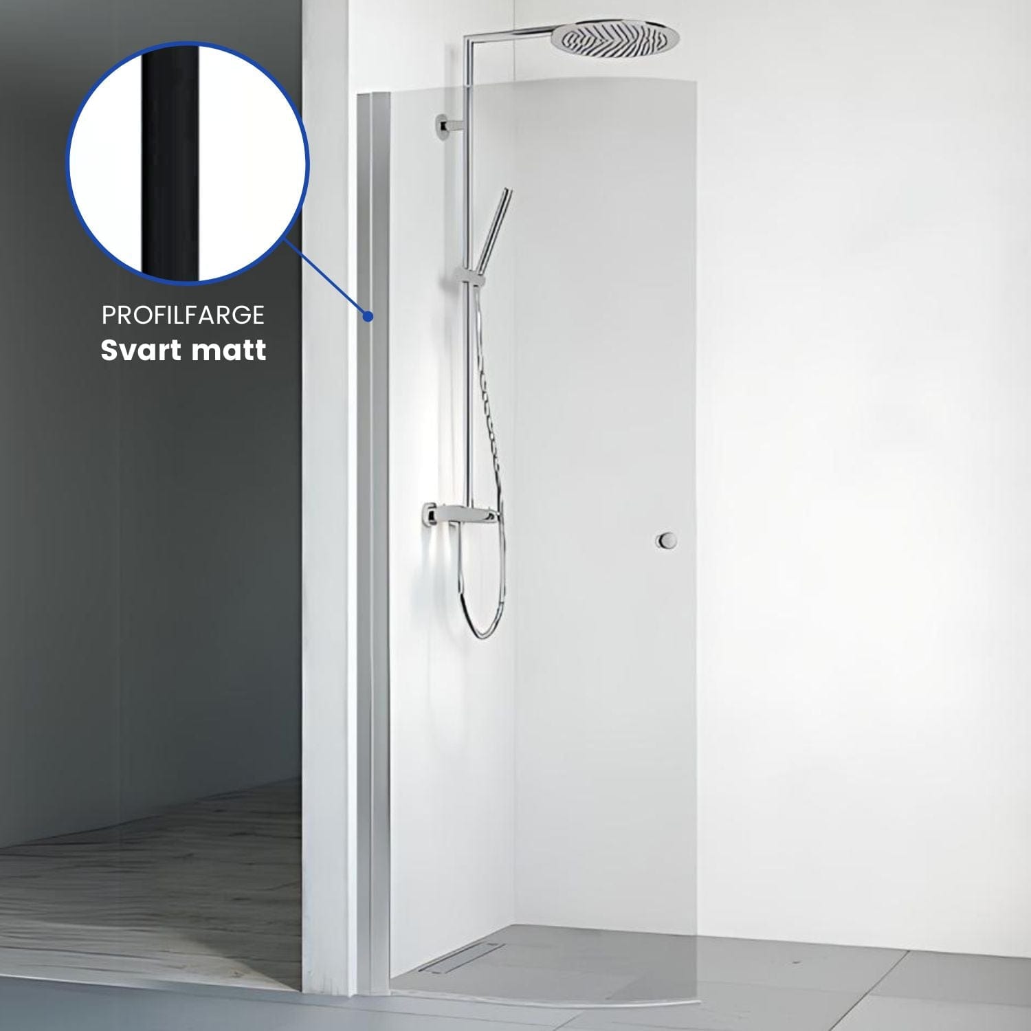 Macro Design SPIRIT Dusjdør Rund - med knott Svart matt / 53cm / Klart glass Macro Design Dusjdør BUN-DFSCS53KKL