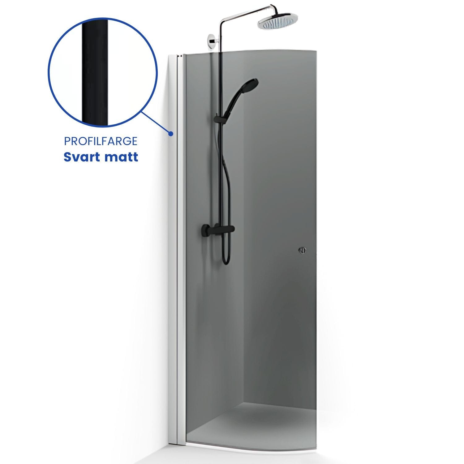 Macro Design SPIRIT Dusjdør Rund - med knott Svart matt / 53cm / Tonet glass Macro Design Dusjdør BUN-DFSCS53KTO