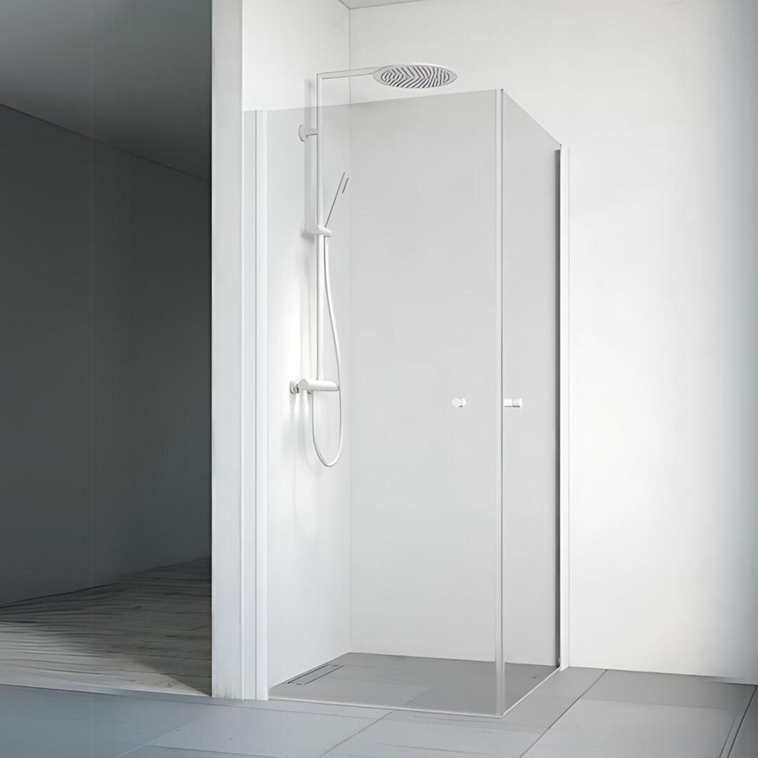 Macro Design SPIRIT Dusjhjørne Rett Lav Hvit matt / 80x80cm / Klart glass med knott Macro Design Dusjhjørne BUN-DHSIV808KLL