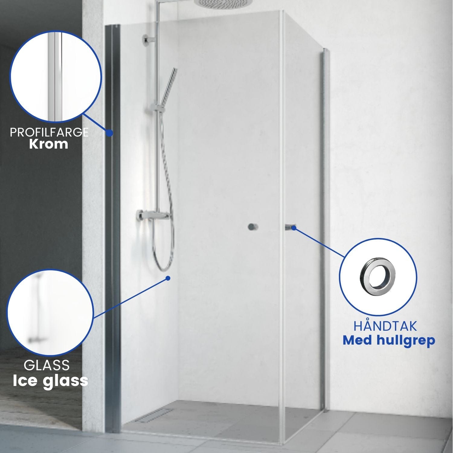 Macro Design SPIRIT Dusjhjørne Rett med hullgrep Krom / 70x70cm / Ice glass Macro Design Dusjhjørne BUN-DHSIG707GIC