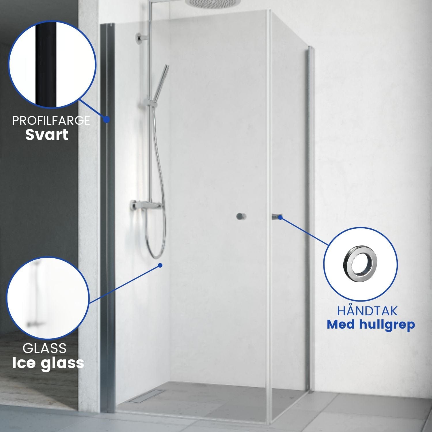 Macro Design SPIRIT Dusjhjørne Rett med hullgrep Svart matt / 70x70cm / Ice glass Macro Design Dusjhjørne BUN-DHSIS707GIC