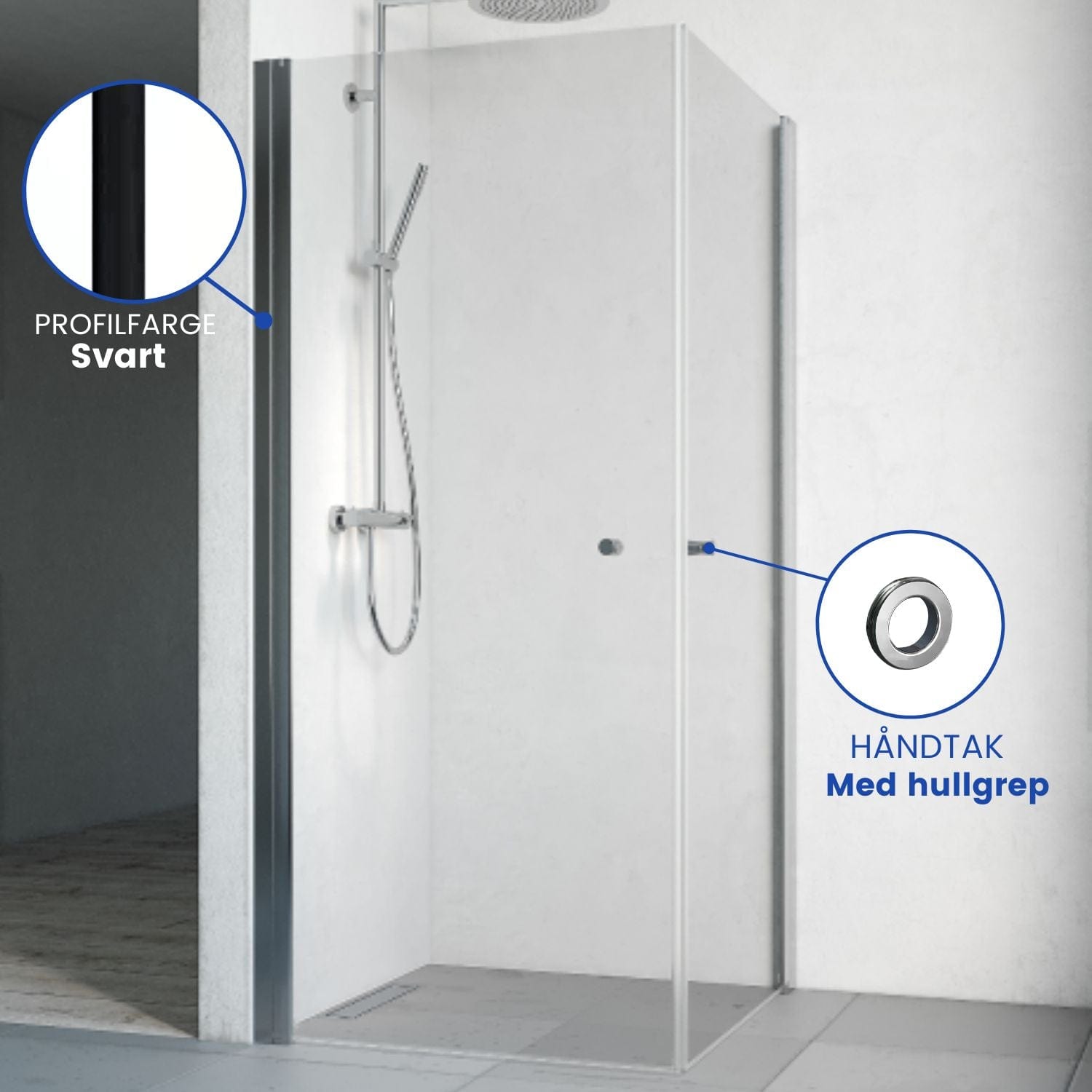 Macro Design SPIRIT Dusjhjørne Rett med hullgrep Svart matt / 70x70cm / Klart glass Macro Design Dusjhjørne BUN-DHSIS707GKL
