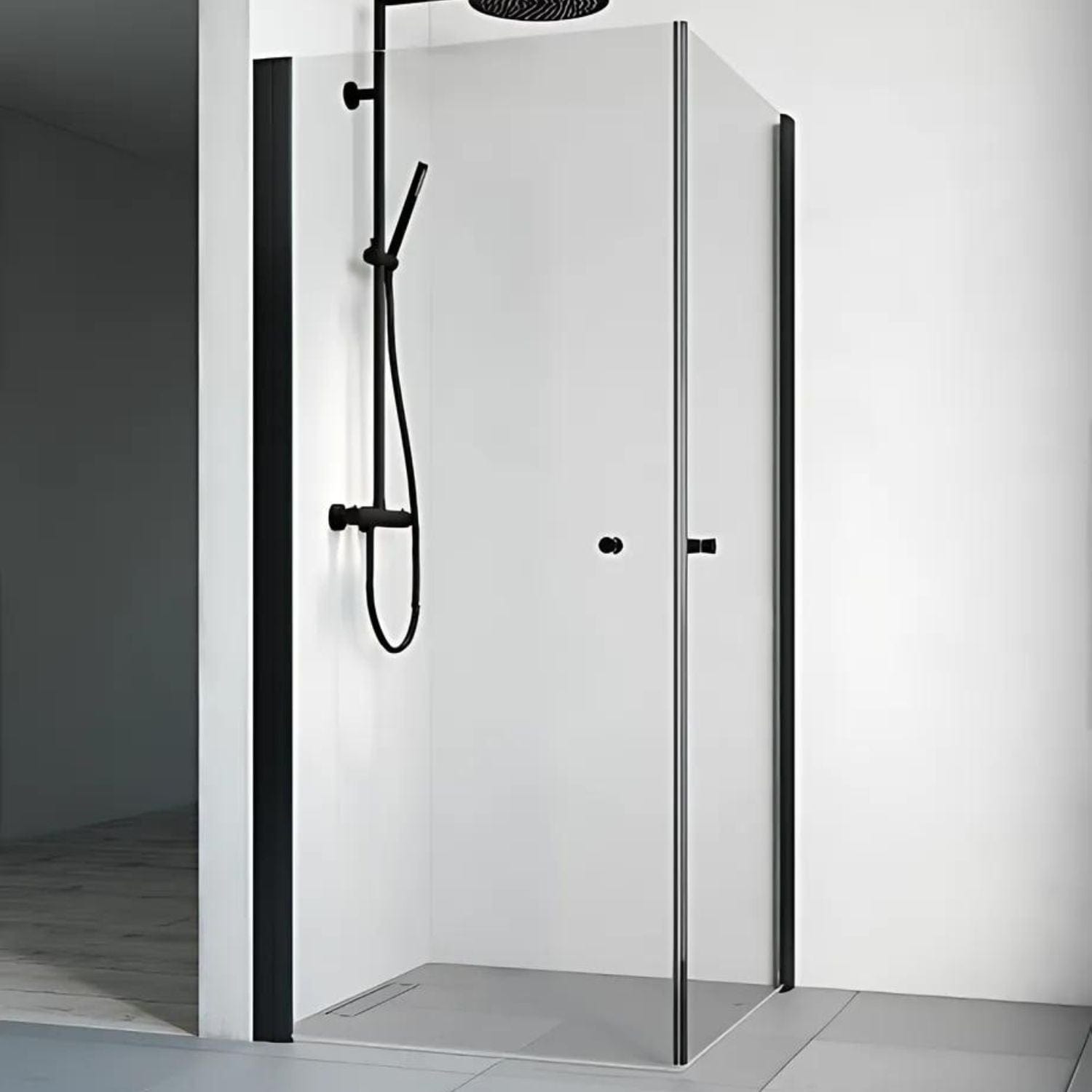 Macro Design SPIRIT Dusjhjørne Rett - med knott Svart matt / 70x70cm / Klart glass Macro Design Dusjhjørne BUN-DHSIS707KL