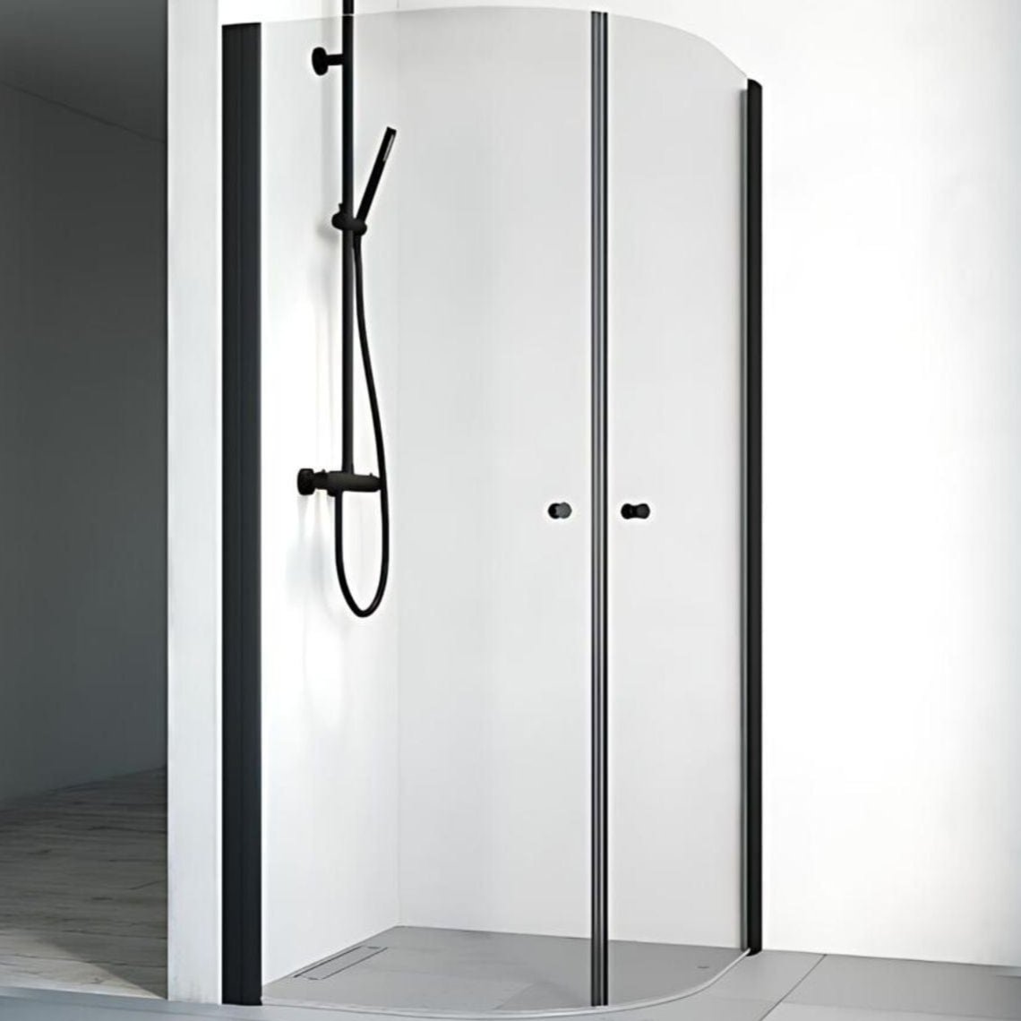 Macro Design SPIRIT Dusjhjørne Rund Klarglass Lav Svart / 80x80cm / Klart glass med knott Macro Design Dusjdør BUN-DHSCS808KLL