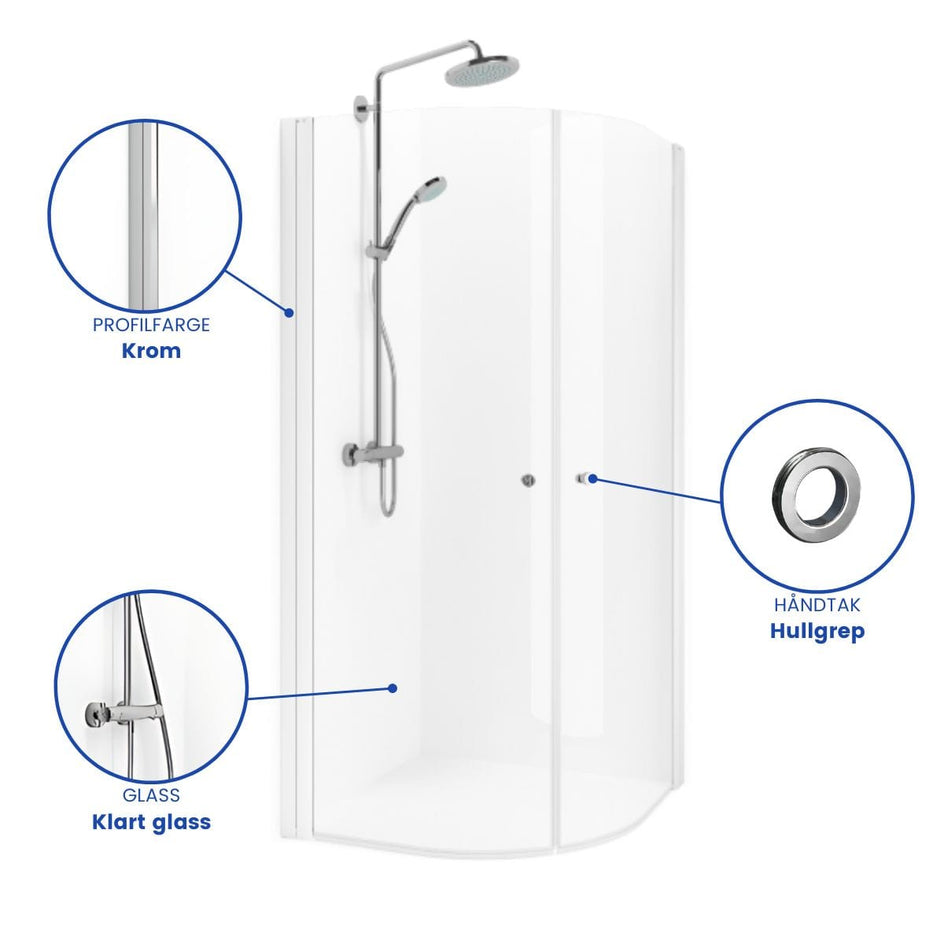 Macro Design SPIRIT Dusjhjørne Rund Lav Krom / 80x80cm / Klart glass med hullgrep Macro Design Dusjhjørne BUN-DHSCG808GKLL