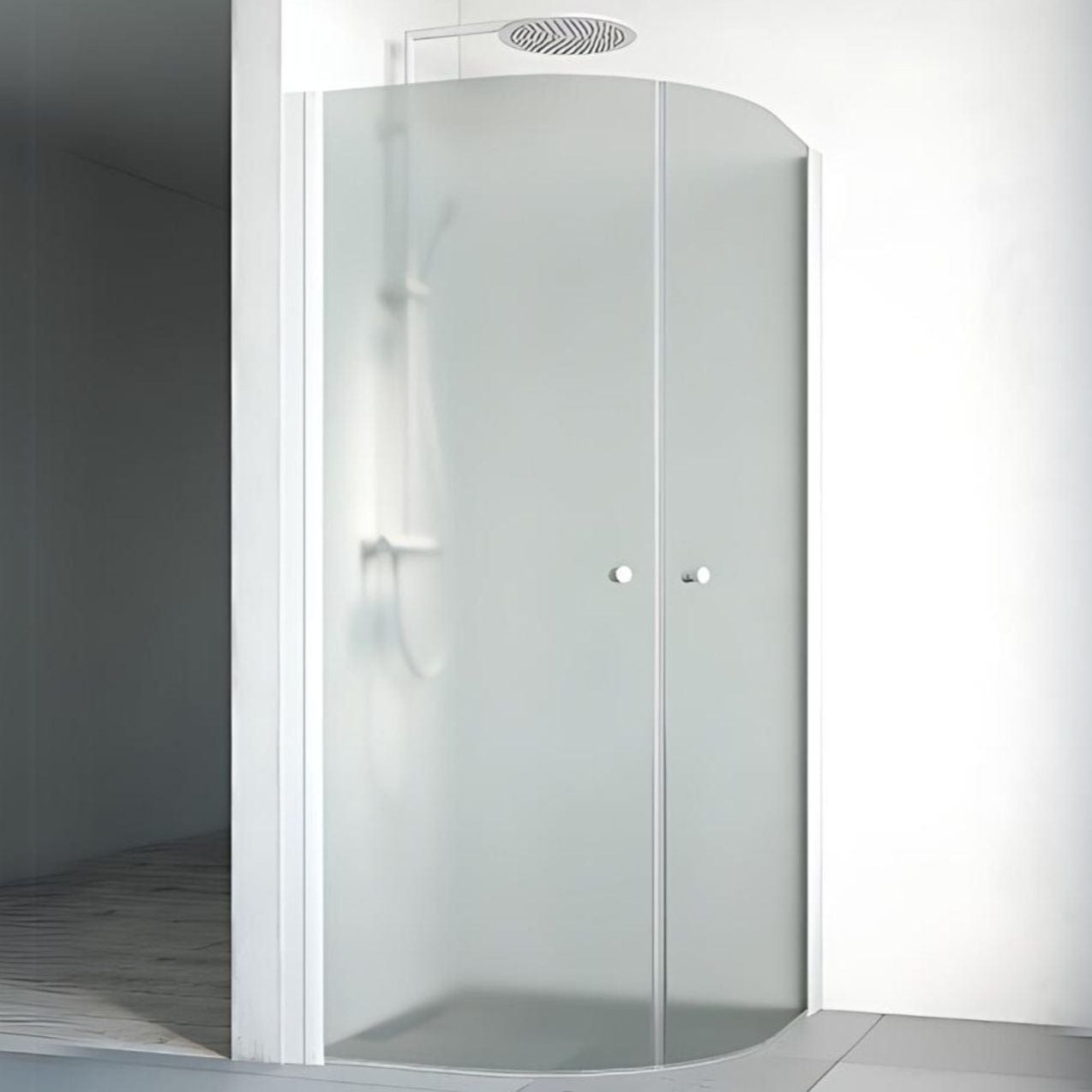 Macro Design SPIRIT Dusjhjørne Rund - med knott Hvit / 70x70cm / Ice glass Macro Design Dusjdør BUN-DHSCV707IC