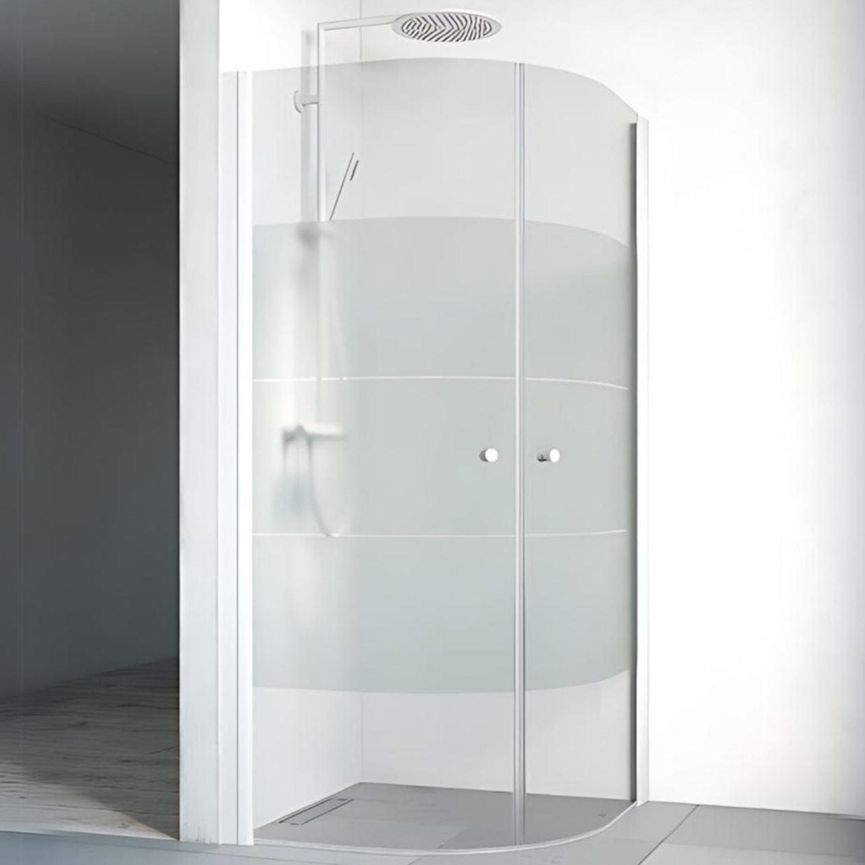 Macro Design SPIRIT Dusjhjørne Rund - med knott Hvit / 70x70cm / Screen glass Macro Design Dusjdør BUN-DHSCV707SC