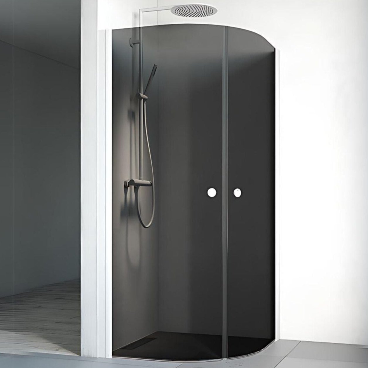 Macro Design SPIRIT Dusjhjørne Rund - med knott Hvit / 70x70cm / Tonet glass Macro Design Dusjdør BUN-DHSCV707TO