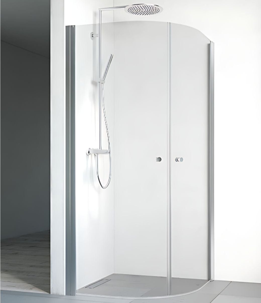 Macro Design SPIRIT Dusjhjørne Rund - med knott Matt aluminium / 70x70cm / Klart glass Macro Design Dusjdør BUN-DHSC707KL