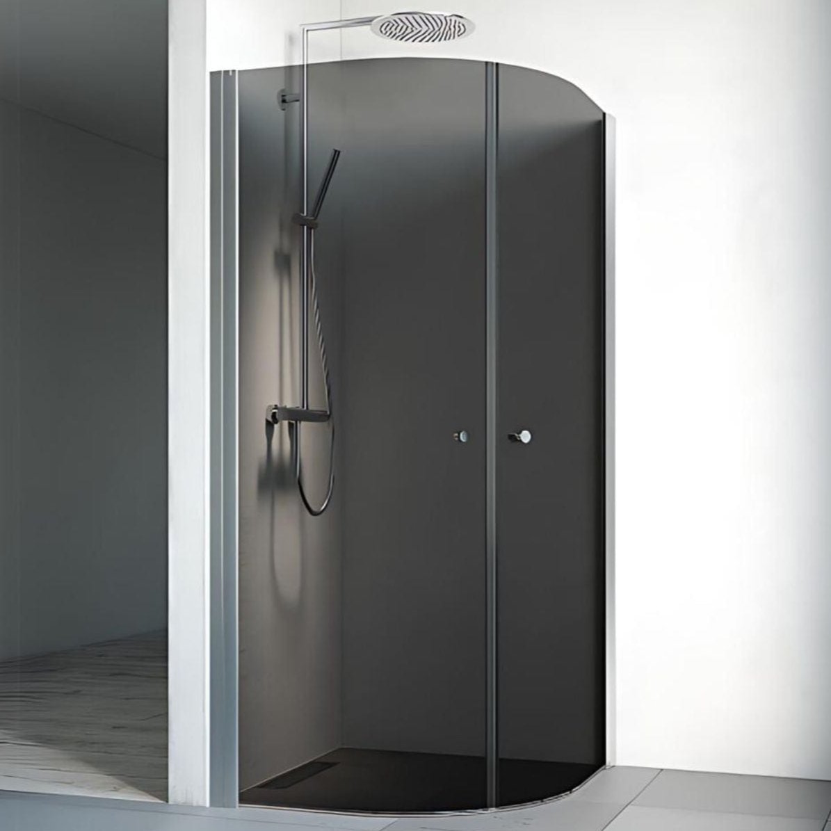 Macro Design SPIRIT Dusjhjørne Rund - med knott Matt aluminium / 70x70cm / Tonet glass Macro Design Dusjdør BUN-DHSC707TO