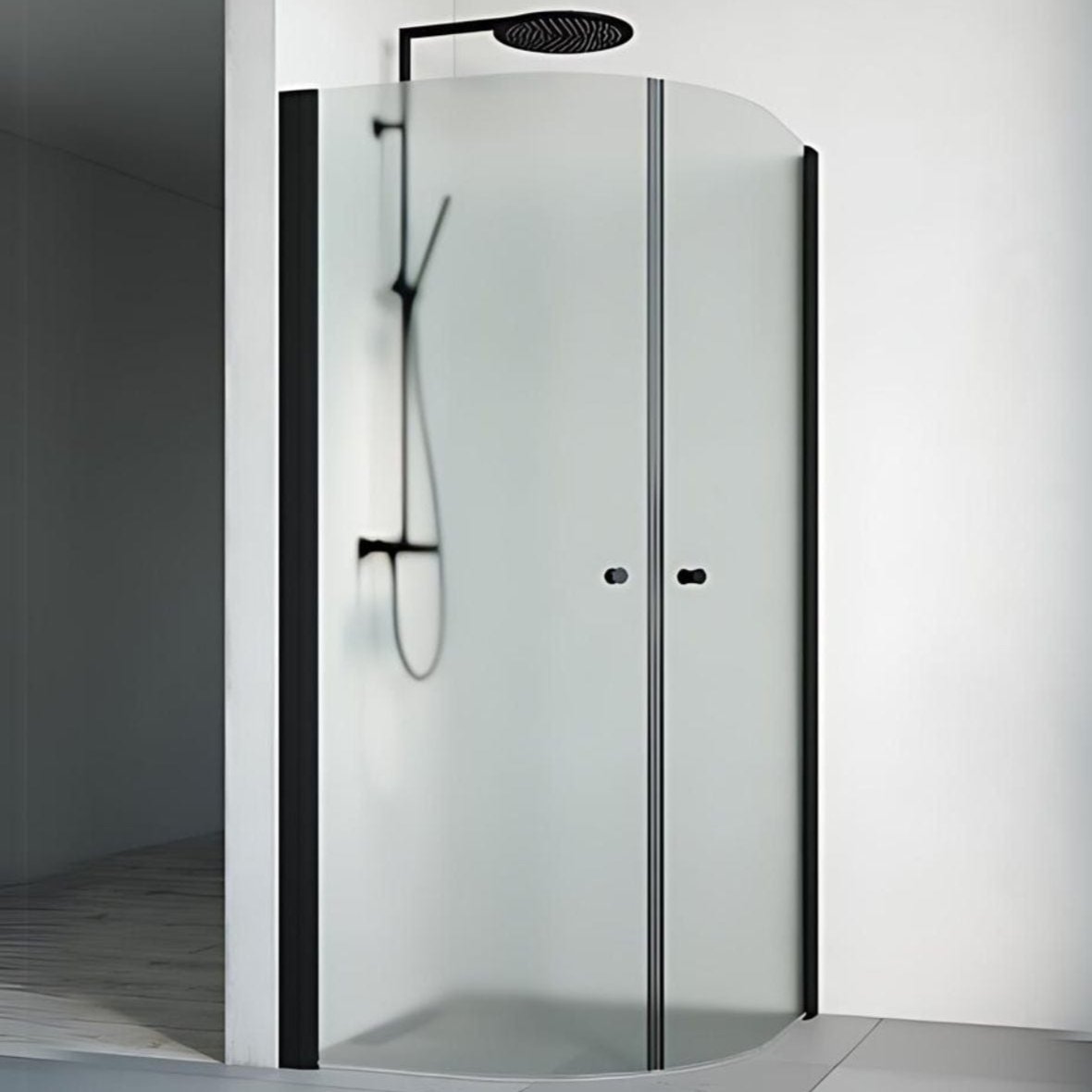Macro Design SPIRIT Dusjhjørne Rund - med knott Svart / 70x70cm / Ice glass Macro Design Dusjdør BUN-DHSCS707IC