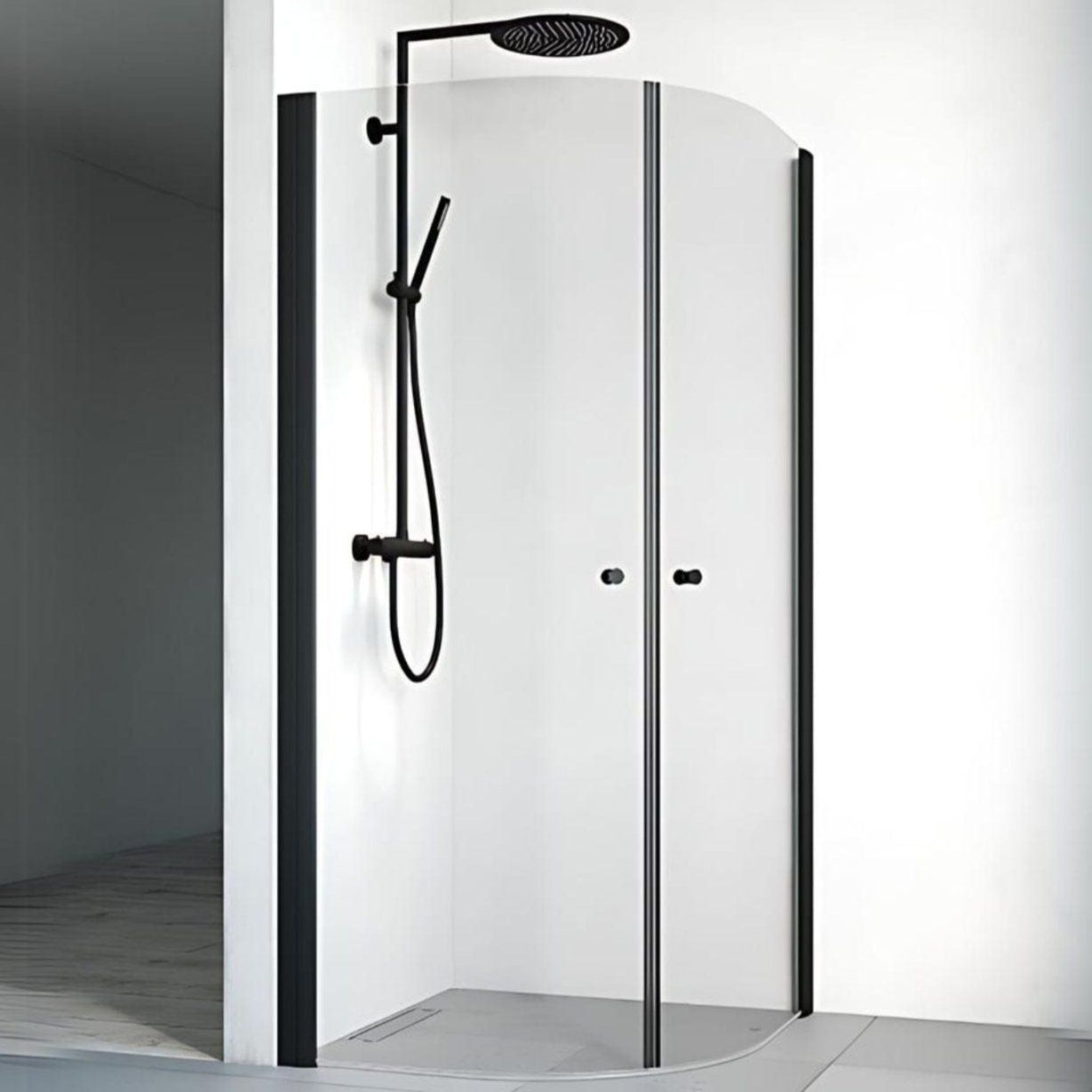 Macro Design SPIRIT Dusjhjørne Rund - med knott Svart / 70x70cm / Klart glass Macro Design Dusjdør BUN-DHSCS707KL
