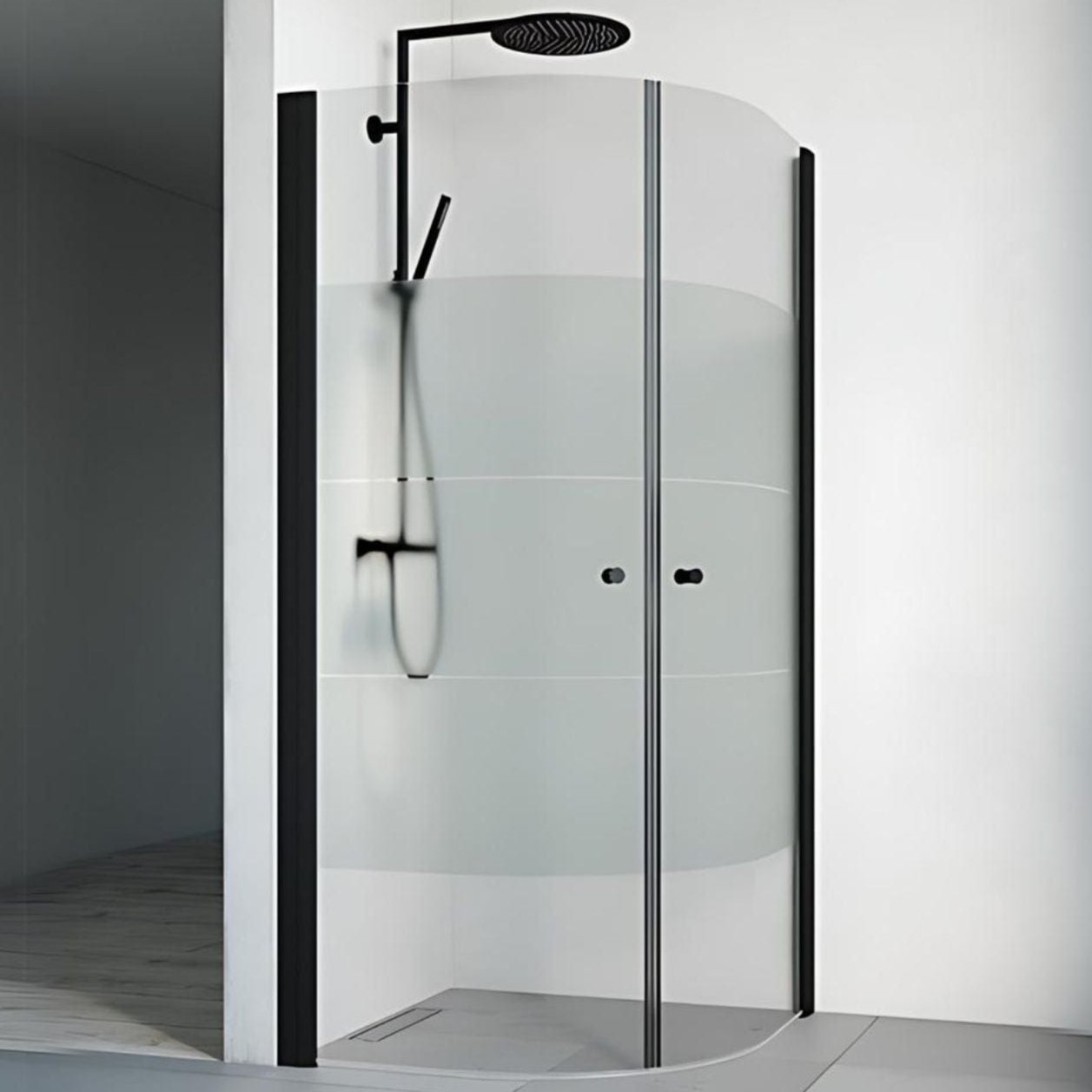Macro Design SPIRIT Dusjhjørne Rund - med knott Svart / 70x70cm / Screen glass Macro Design Dusjdør BUN-DHSCS707SC