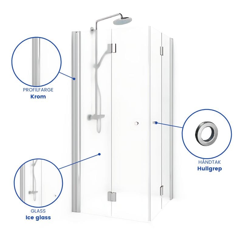 Macro Design SPIRIT Dusjhjørne Vik Rett - med hullgrep Krom / 70x70cm / Ice glass Macro Design Dusjhjørne BUN-DSVKI707GGIC