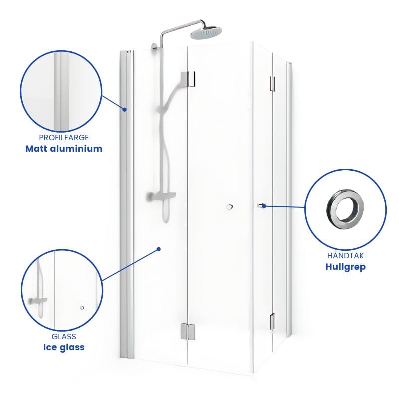 Macro Design SPIRIT Dusjhjørne Vik Rett - med hullgrep Matt aluminium / 70x70cm / Ice glass Macro Design Dusjhjørne BUN-DSVKI707NGIC