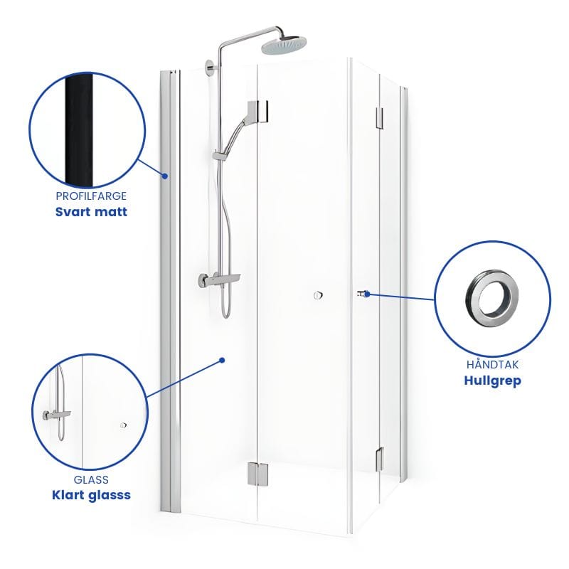 Macro Design SPIRIT Dusjhjørne Vik Rett - med hullgrep Svart matt / 70x70cm / Klart glass Macro Design Dusjhjørne BUN-DSVKI707SGKL