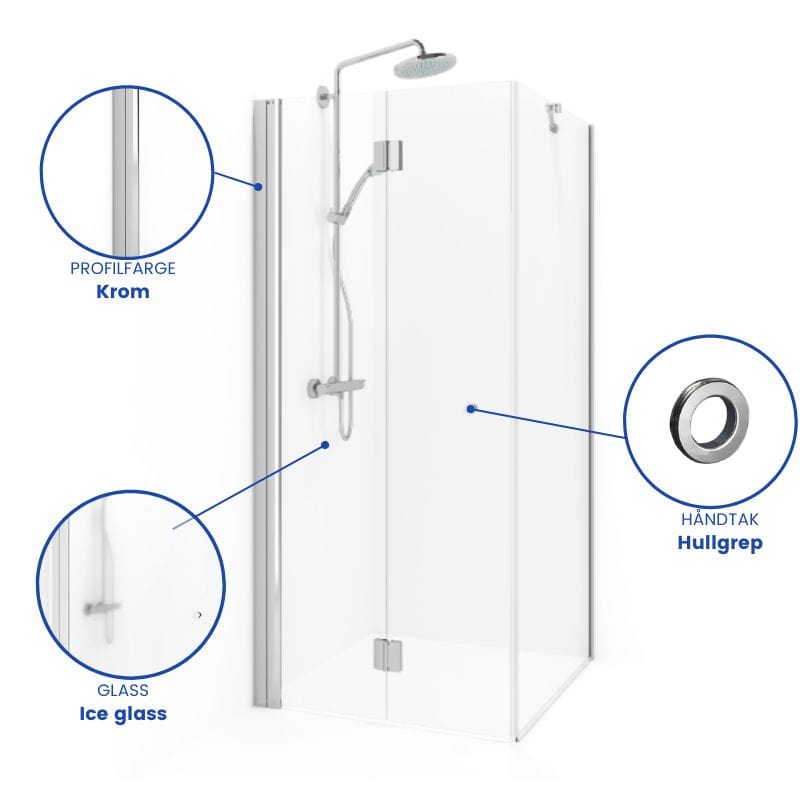 Macro Design SPIRIT Dusjhjørne Vik Swing - med hullgrep Krom / 100x100cm / Ice glass Macro Design Dusjhjørne BUN-DSVSV110GGIC