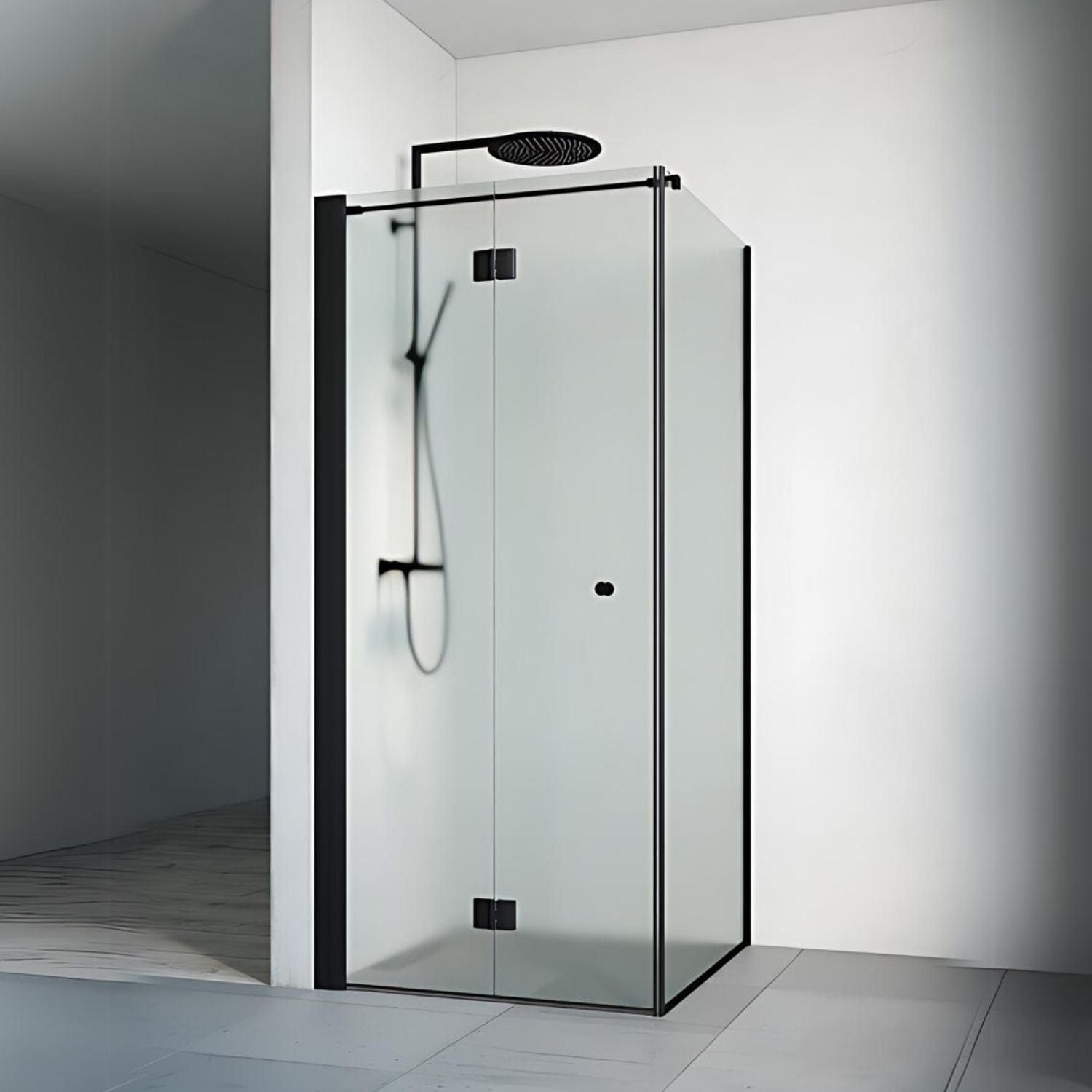 Macro Design SPIRIT Dusjhjørne Vik Swing - med knott Svart matt / 100x100cm / Ice glass Macro Design Dusjhjørne BUN-DSVSV110SIC