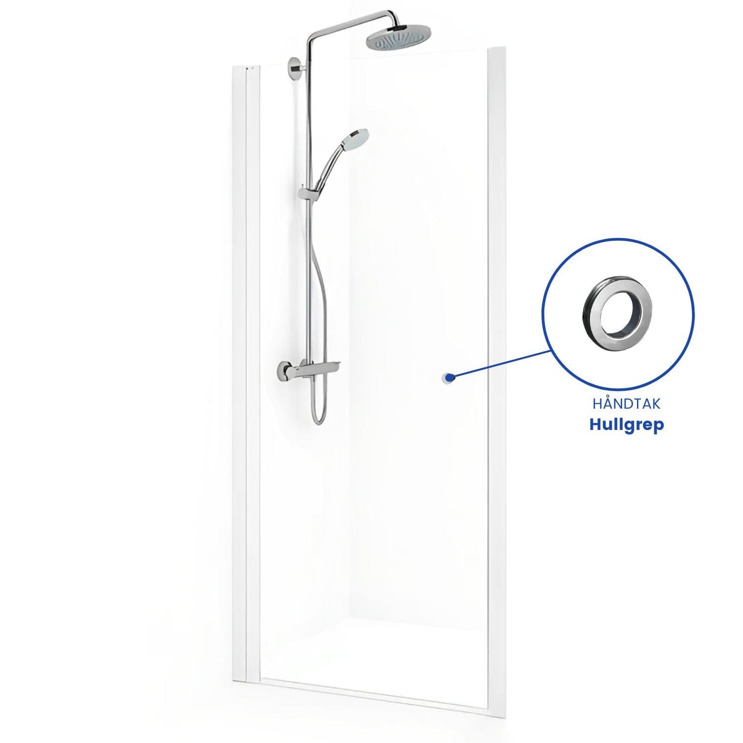Macro Design SPIRIT Nisjedusj Hvit matt / 59-62.5cm / Klart glass med hullgrep Macro Design Dusjnisje BUN-DSNV59GKL