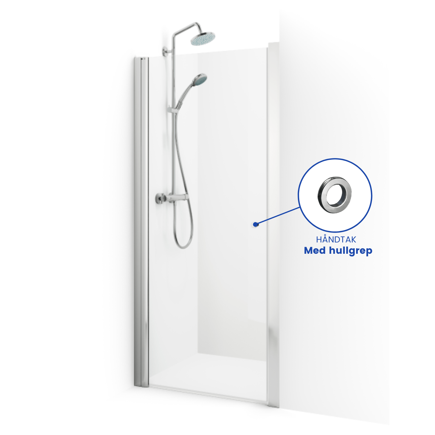 Macro Design SPIRIT Nisjedusj Krom / 59-62.5cm / Klart glass med hullgrep Macro Design Dusjnisje BUN-DSNG59GKL