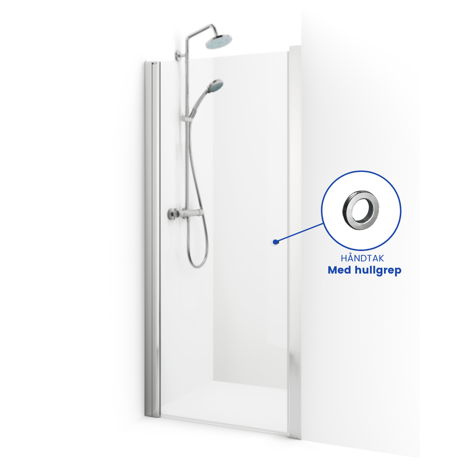 Macro Design SPIRIT Nisjedusj Krom / 590-625mm / Klart glass med hullgrep Macro Design Dusjnisje BUN-DSNG59GKL