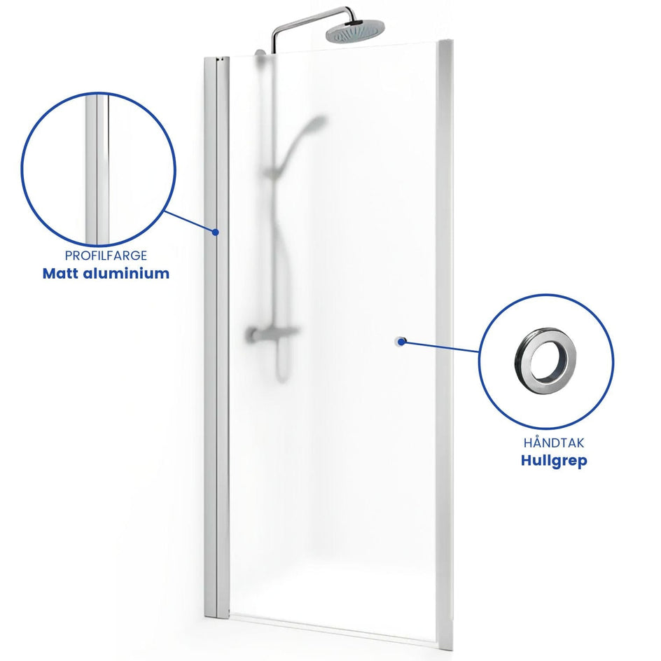 Macro Design SPIRIT Nisjedusj Matt aluminium / 590-625mm / Ice glass med hullgrep Macro Design Dusjnisje BUN-DSNN59GIC