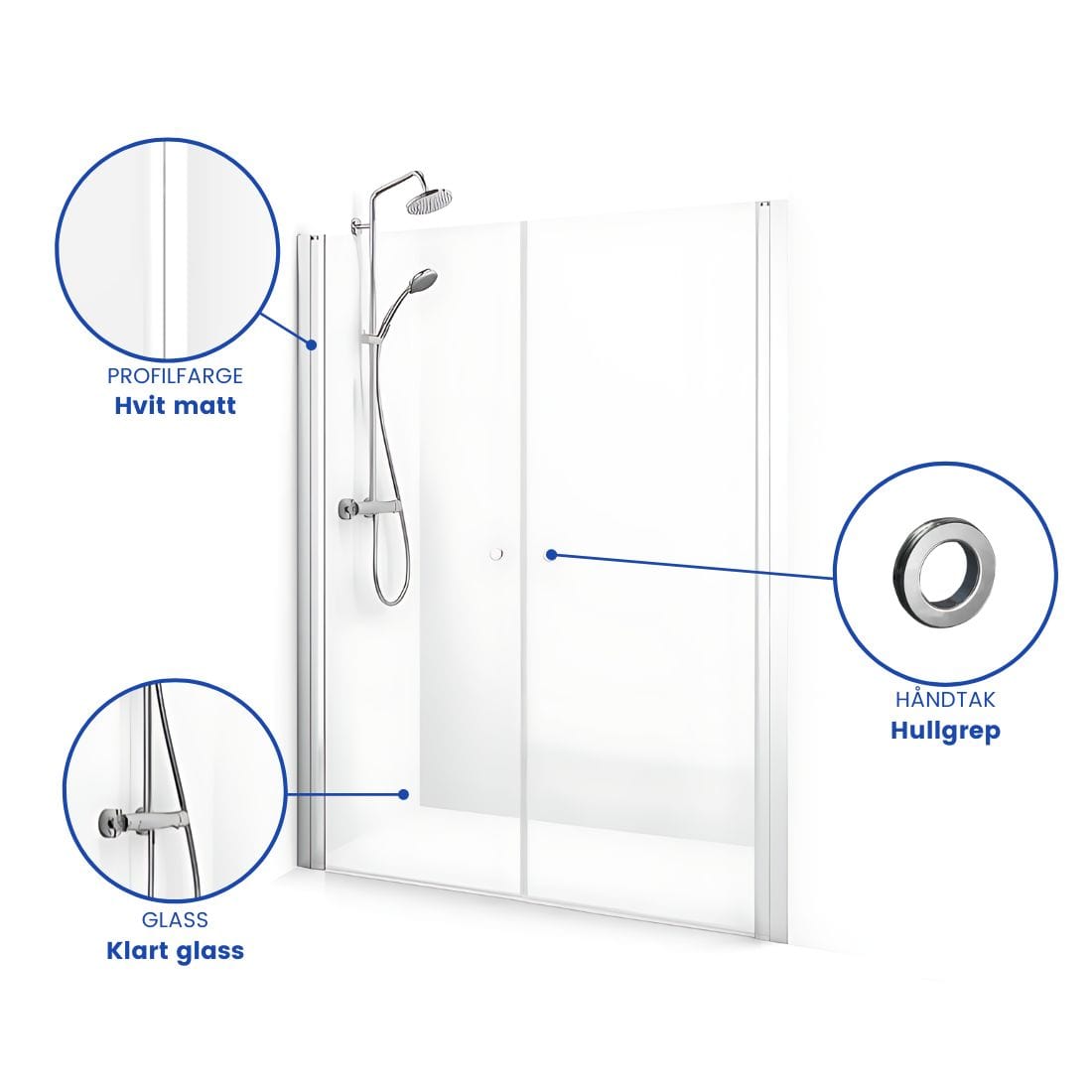 Macro Design Spirit Nisjedusj Saloon med Hullgrep Hvit Matt / 1765-1800mm Klart Glass