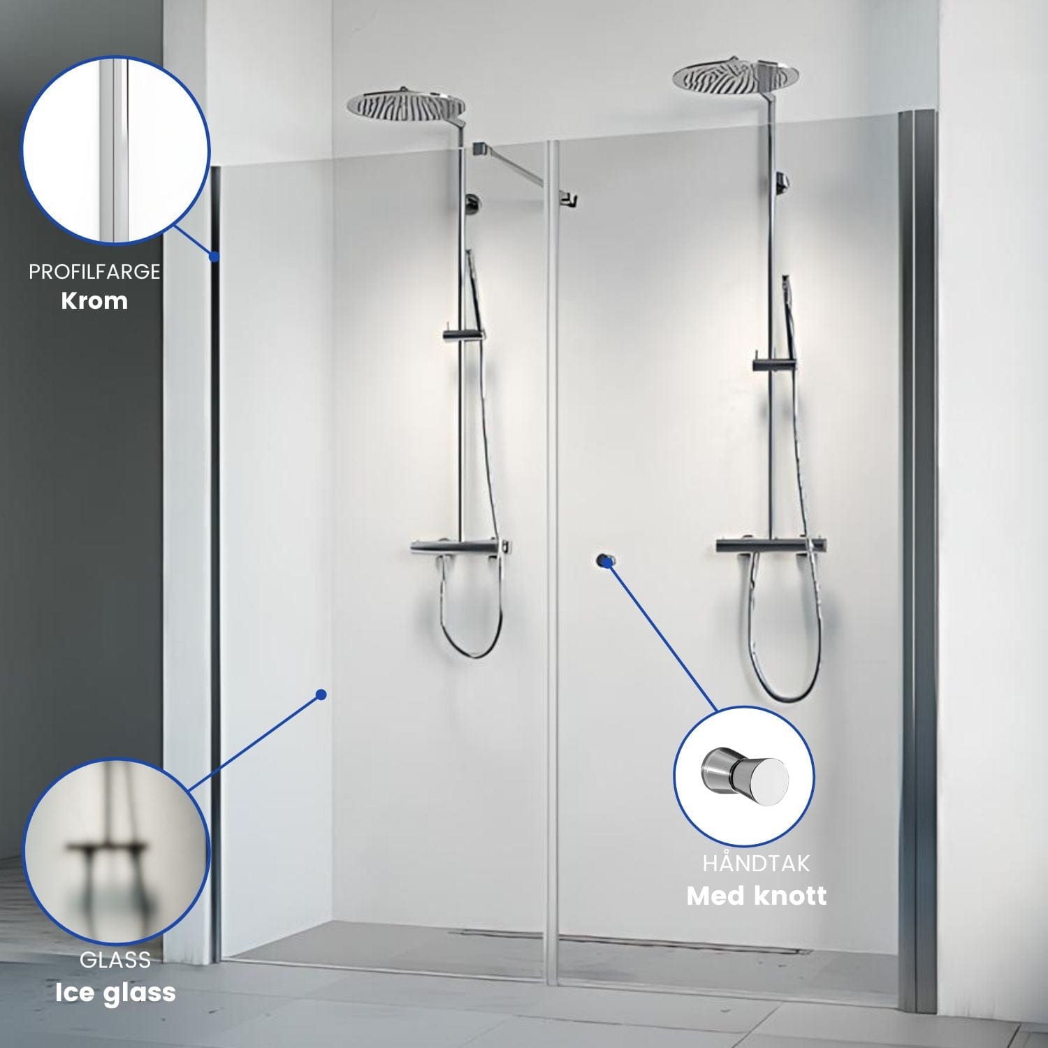 Macro Design SPIRIT Nisjedusj Swing Ice Krom / 70x67cm / Ice glass Macro Design Dusjnisje BUN-DSSV767GIC