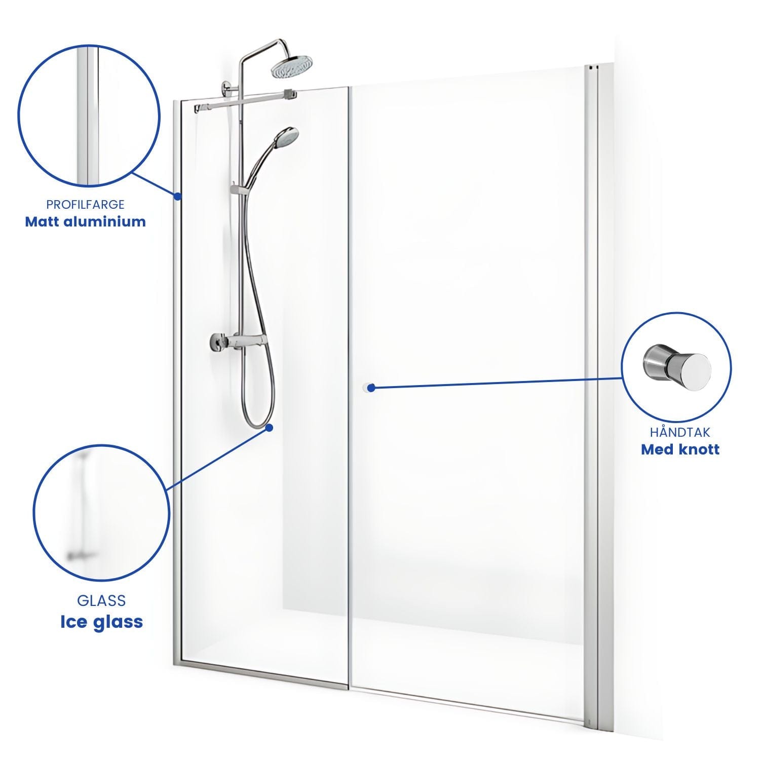 Macro Design SPIRIT Nisjedusj Swing Ice Matt aluminium / 70x67cm / Ice glass Macro Design Dusjnisje BUN-DSSV767NIC