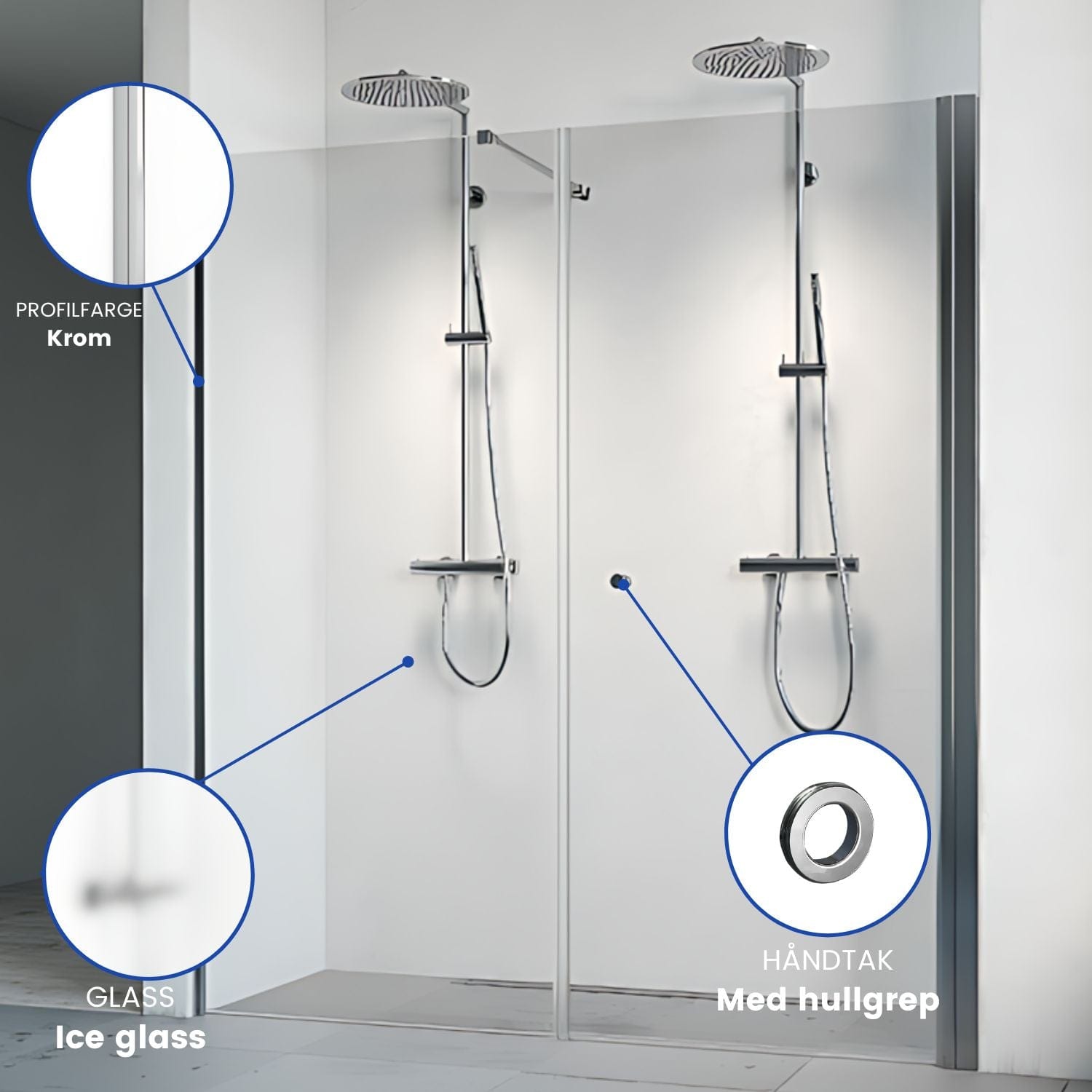 Macro Design Spirit Nisjedusj Swing Ice - med Hullgrep Krom / 90x67cm Glass