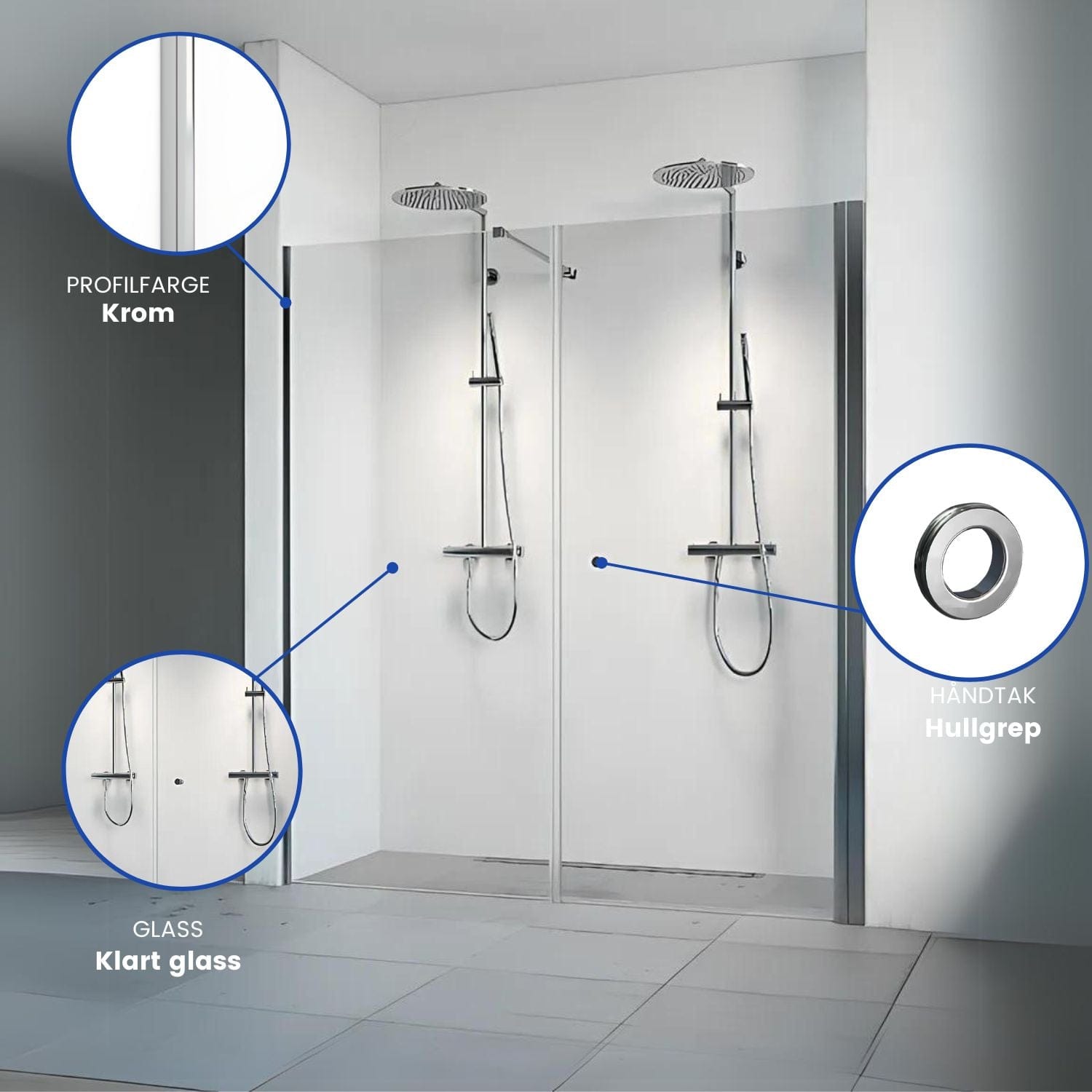 Macro Design SPIRIT Nisjedusj Swing - med hullgrep Krom / 70x67cm / Klart glass Macro Design Dusjnisje BUN-DSSV767GGKL