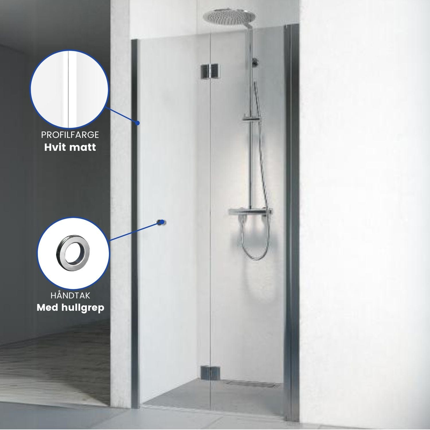 Macro Design SPIRIT Nisjedusj Vik Hvit / 690-725mm / Klart glassmed hullgrep Macro Design Dusjnisje BUN-DSNVV69GKL