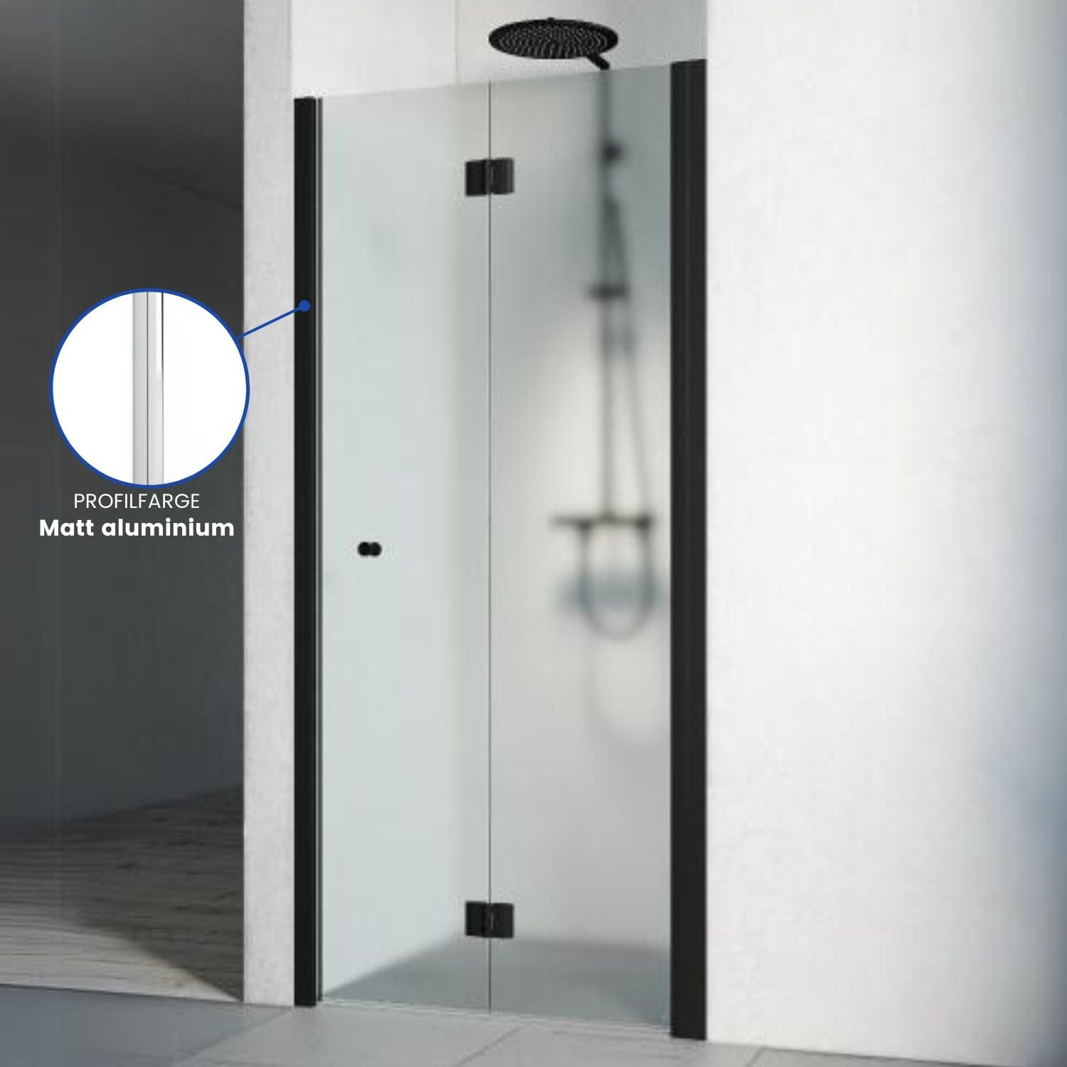 Macro Design SPIRIT Nisjedusj Vik Matt aluminium / 690-725mm / Ice glass med knott Macro Design Dusjnisje BUN-DSNVN69IC