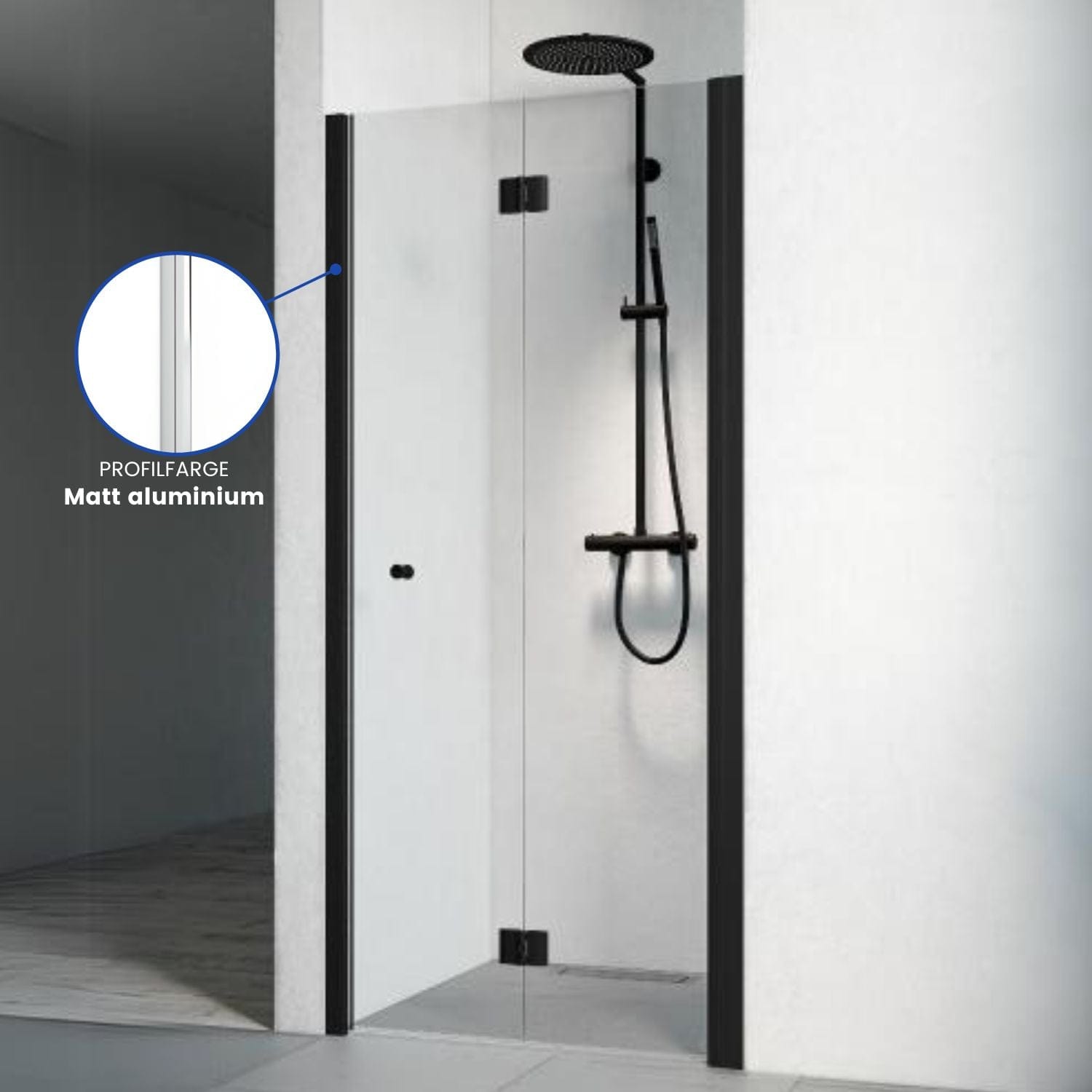 Macro Design SPIRIT Nisjedusj Vik Matt aluminium / 690-725mm / Klart glass med knott Macro Design Dusjnisje BUN-DSNVN69KL