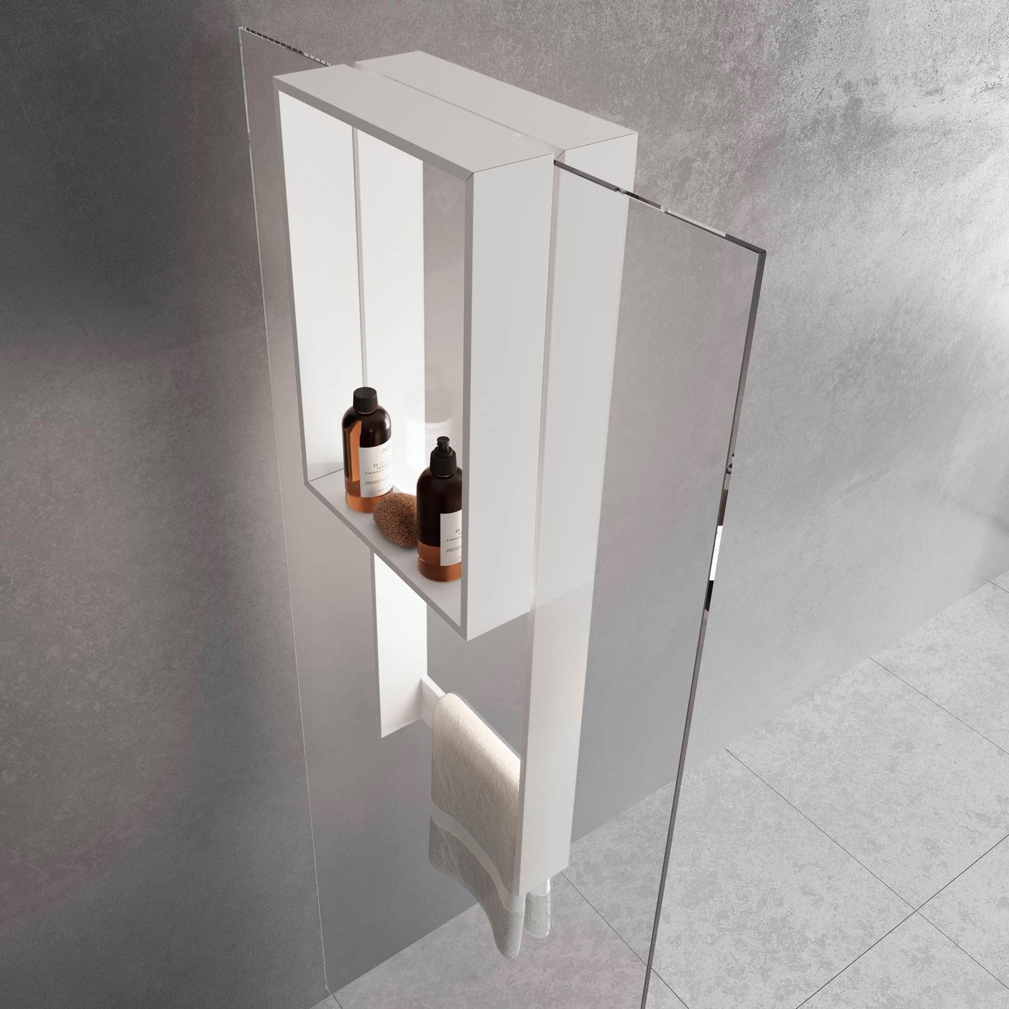 Novellini Frame Dusjhylle med innvendig hylle & utvendig håndklestang Hvit matt Novellini Dusjhylle R90AKFPSPO3590-U