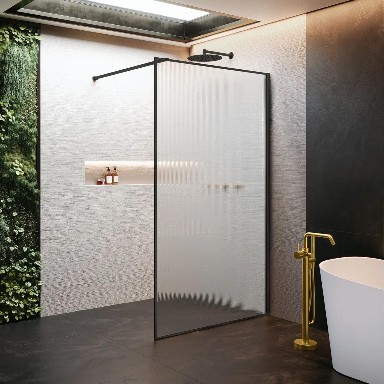 Novellini HP ART Fastvegg Svart matt / 80cm / Flute Novellini Dusjvegg KO-HARTHP80-94H