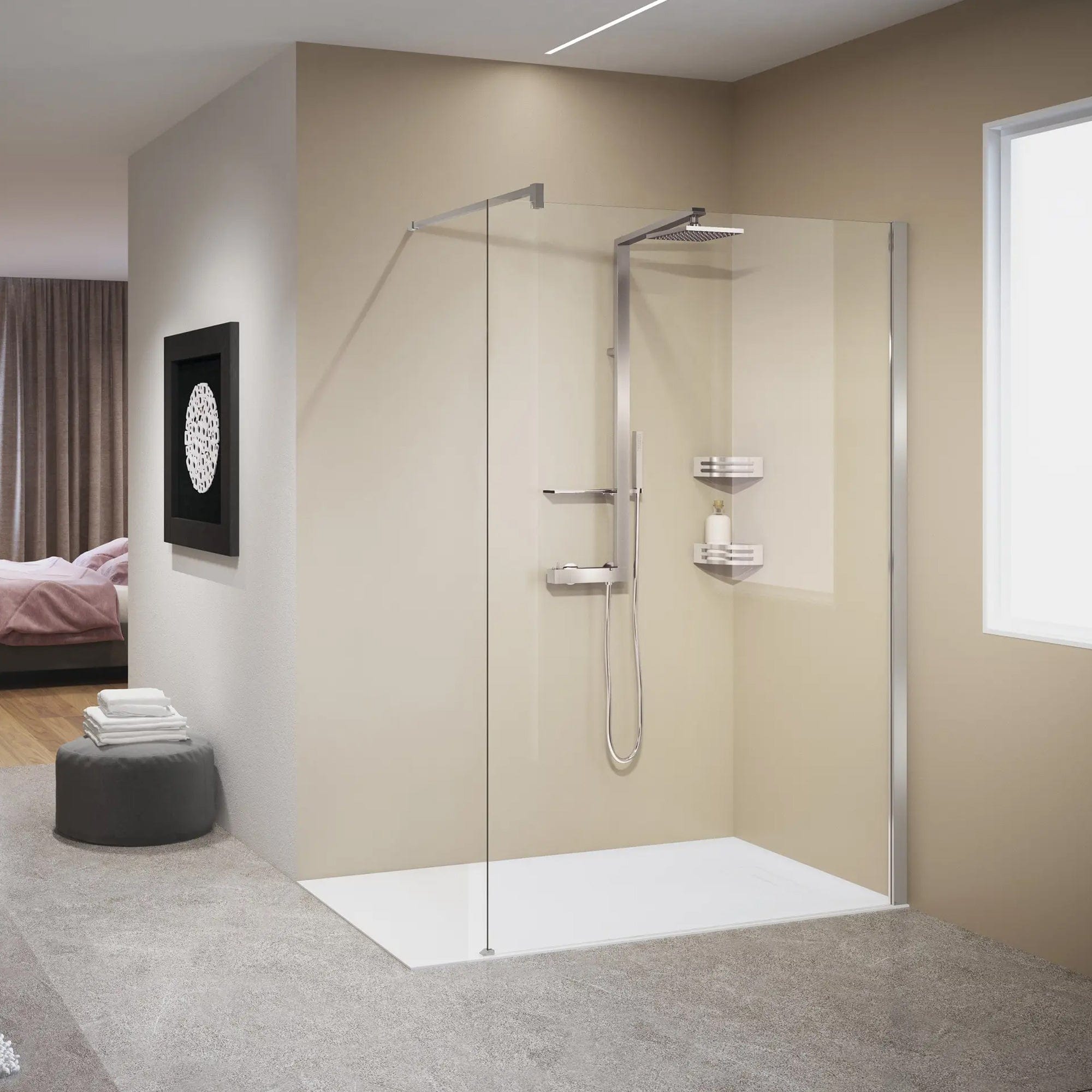 Novellini Kuadra H Fastvegg Krom / 80cm / Klart glass Novellini Dusjvegg KO-KUADH80-1K