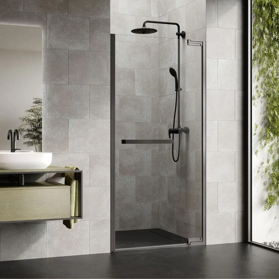 Novellini N180 1B  Slagdør for nisje Børstet grafittgrå / 79cm / Klart glass Novellini Dusjnisje KO-N1801B79-1N