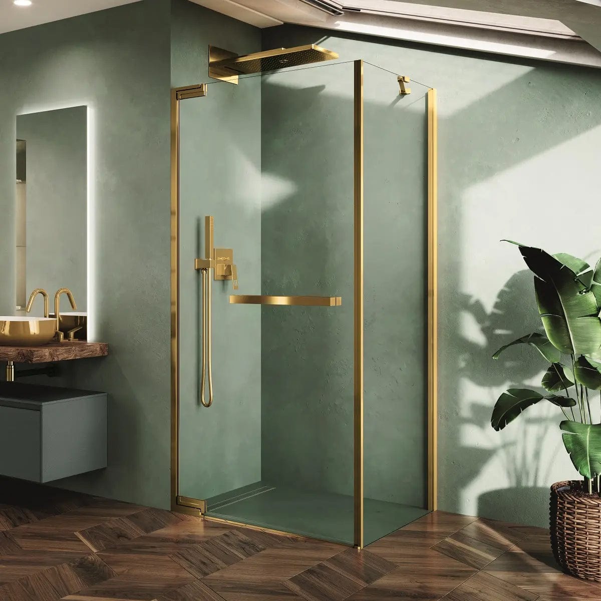 Novellini N180 G Slagdør for hjørne Børstet messing / 80cm / Klart glass Novellini Dusjdør KO-N180G80-1P