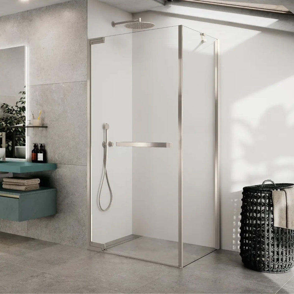 Novellini N180 G Slagdør for hjørne Børstet stål / 80cm / Klart glass Novellini Dusjdør KO-N180G80-1Z