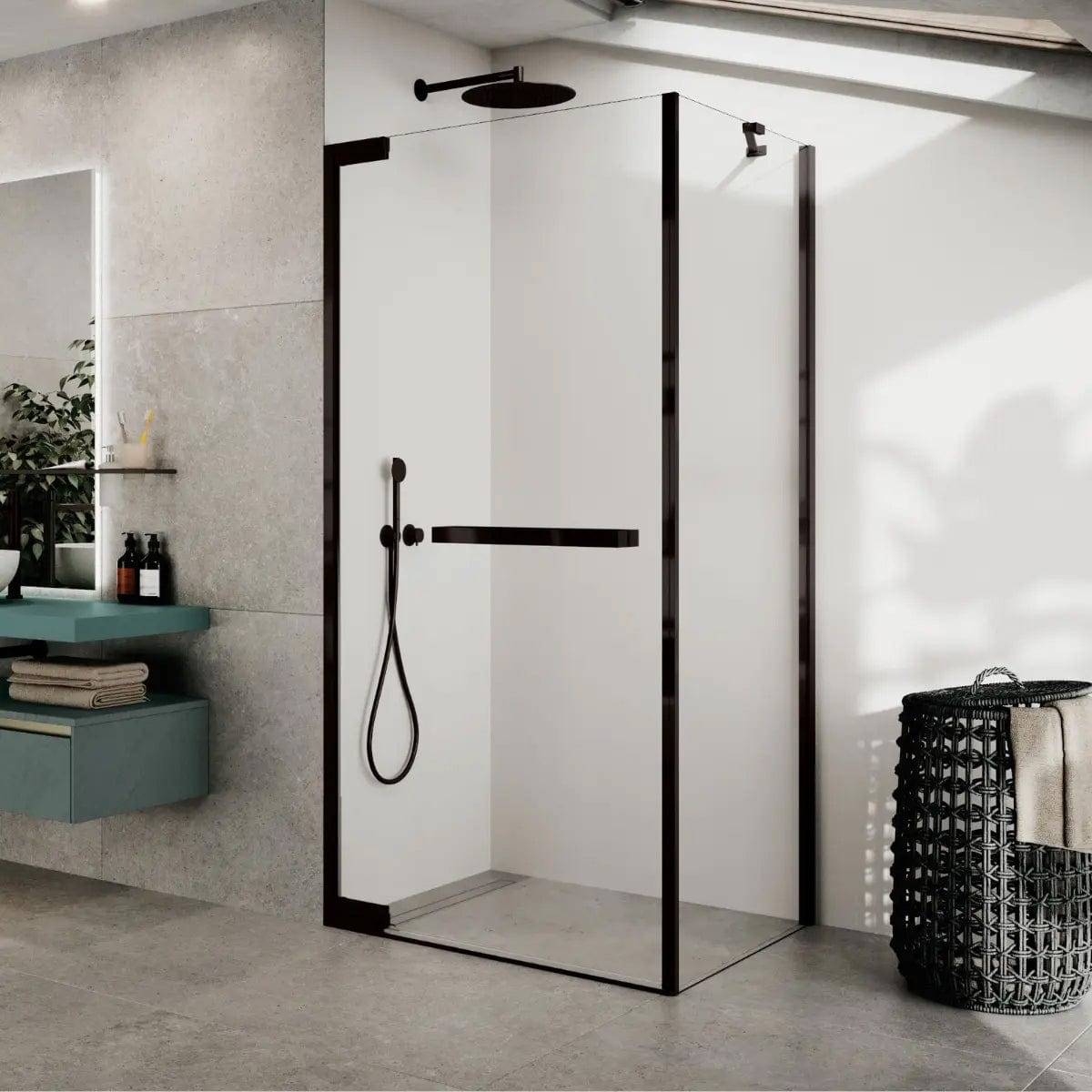 Novellini N180 G Slagdør for hjørne Svart matt / 80cm / Klart glass Novellini Dusjdør KO-N180G80-1H