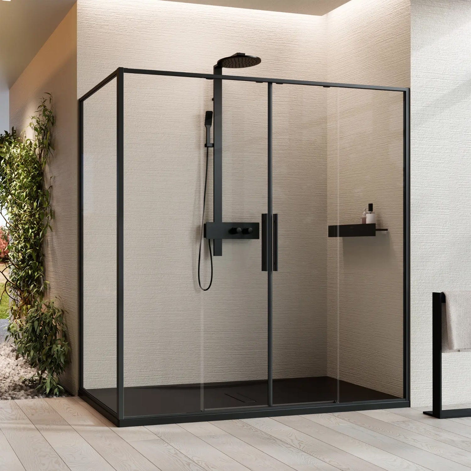 Novellini Riga 2A skyvedører Svart matt / 116cm Novellini Dusjdør KO-RIG2A116-1H