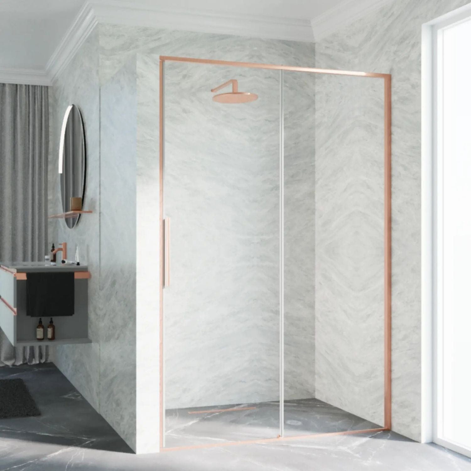 Novellini Riga 2P Skyvedører Høyre Børstet Kobber / 149cm