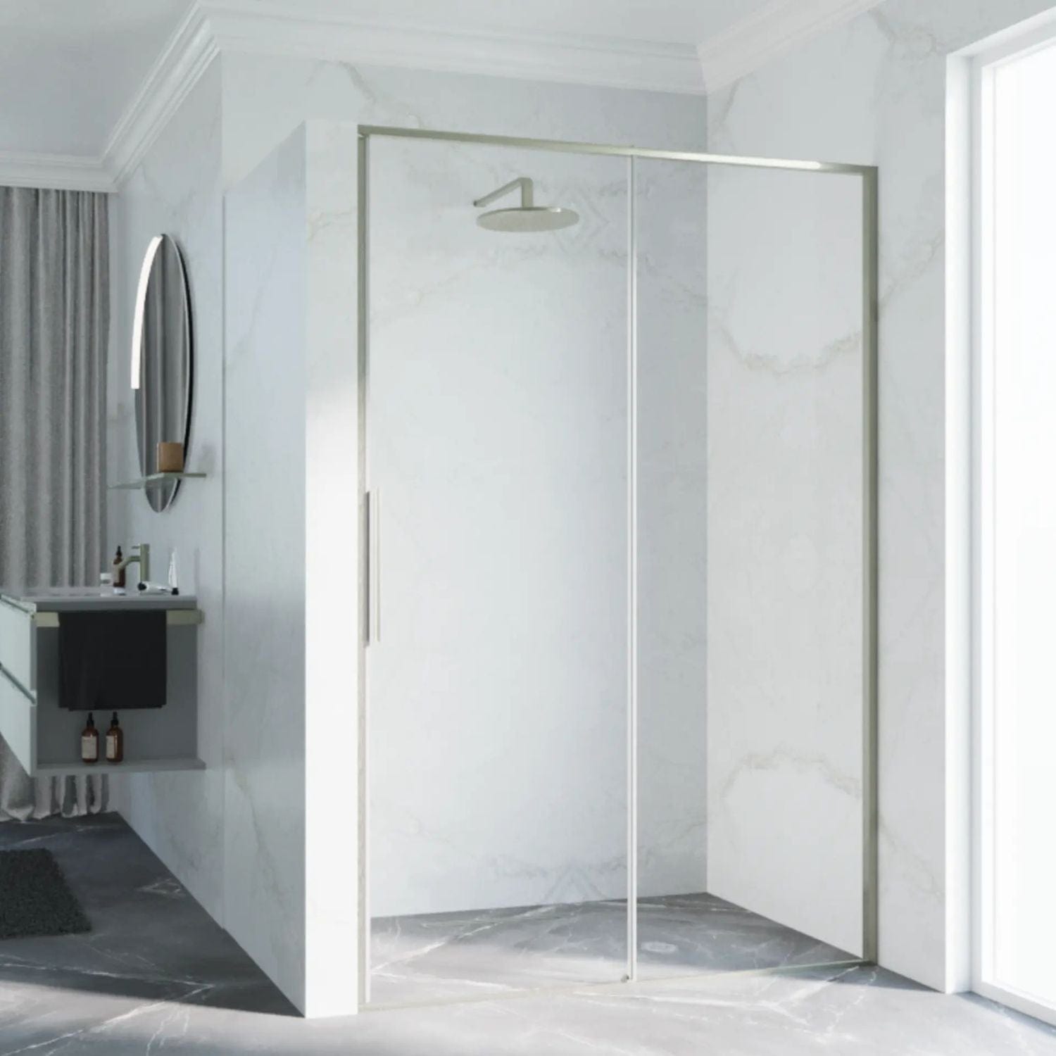 Novellini Riga 2P Skyvedører Høyre Børstet stål / 96cm Novellini Dusjdør KO-RIG2P96D-1Z