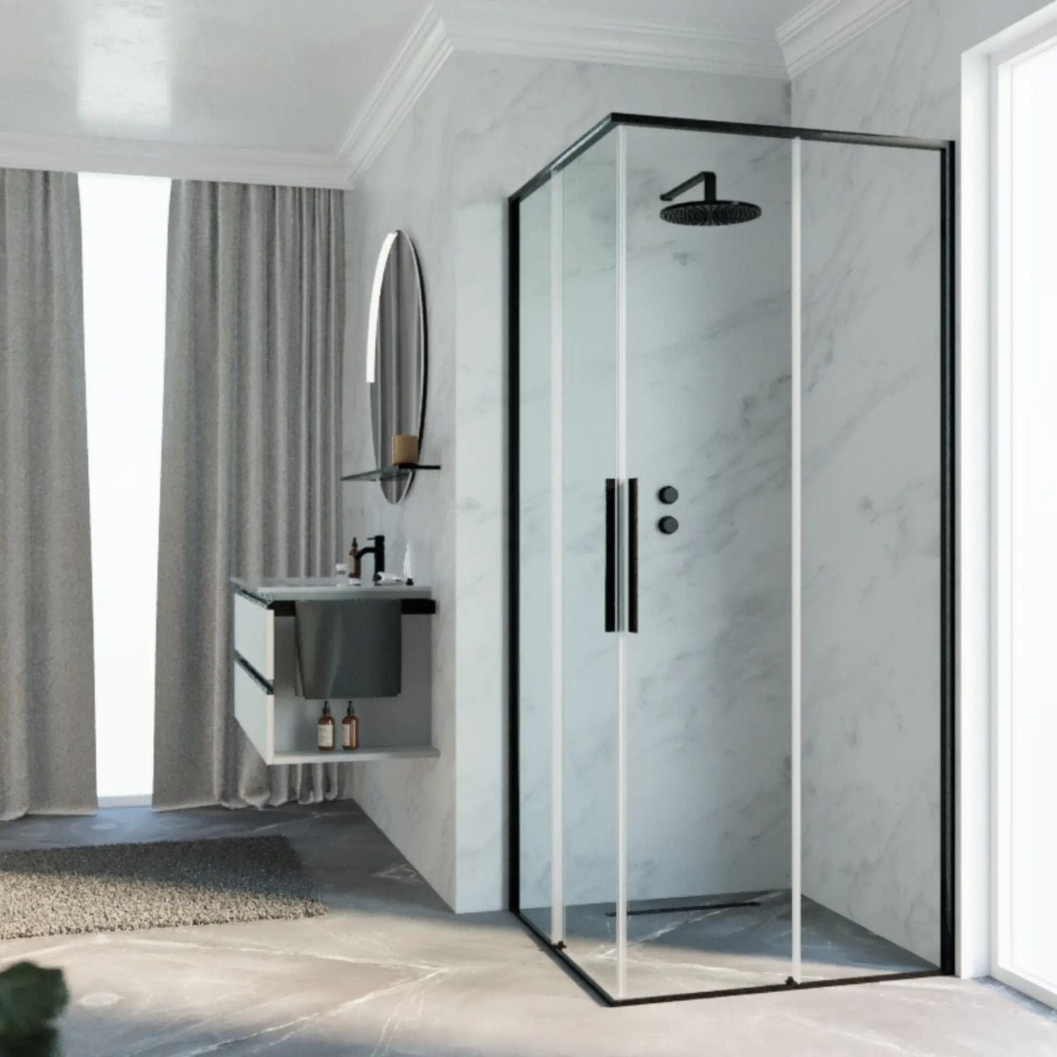 Novellini Riga A Skyvedører Høyre Børstet grafitt / 67cm Novellini Dusjdør KO-RIGA67LD-1N