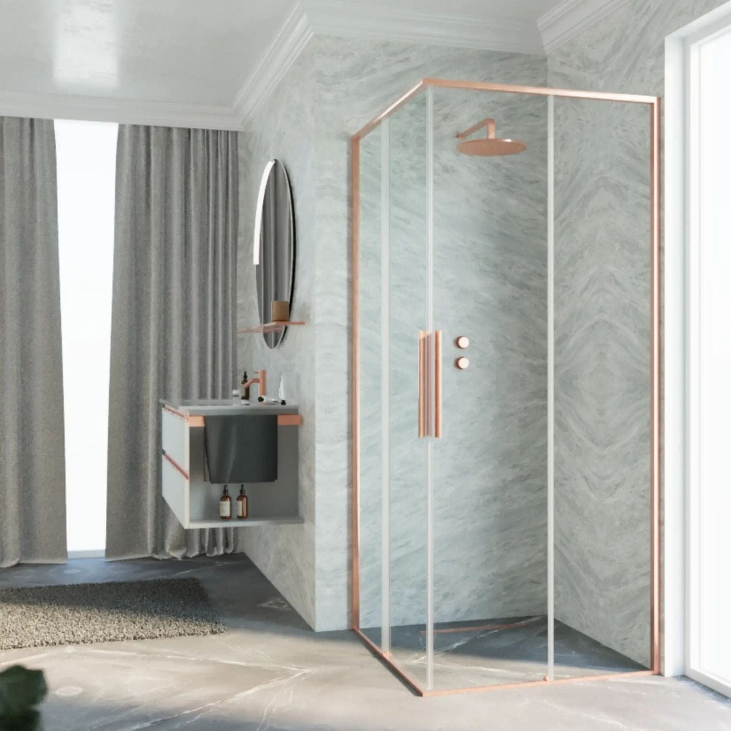 Novellini Riga A Skyvedører Høyre Børstet kobber / 67cm Novellini Dusjdør KO-RIGA67LD-1R